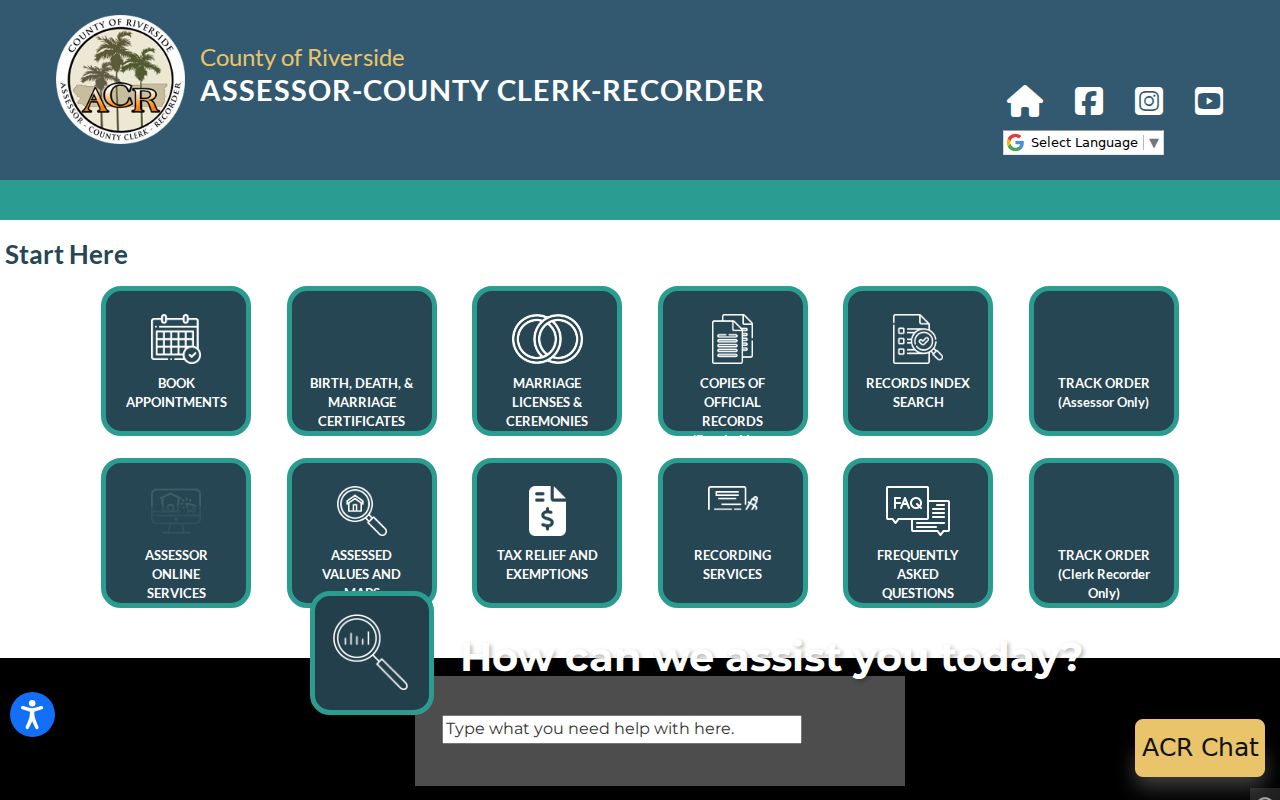 La Quinta public records services on Riverside County ACR site